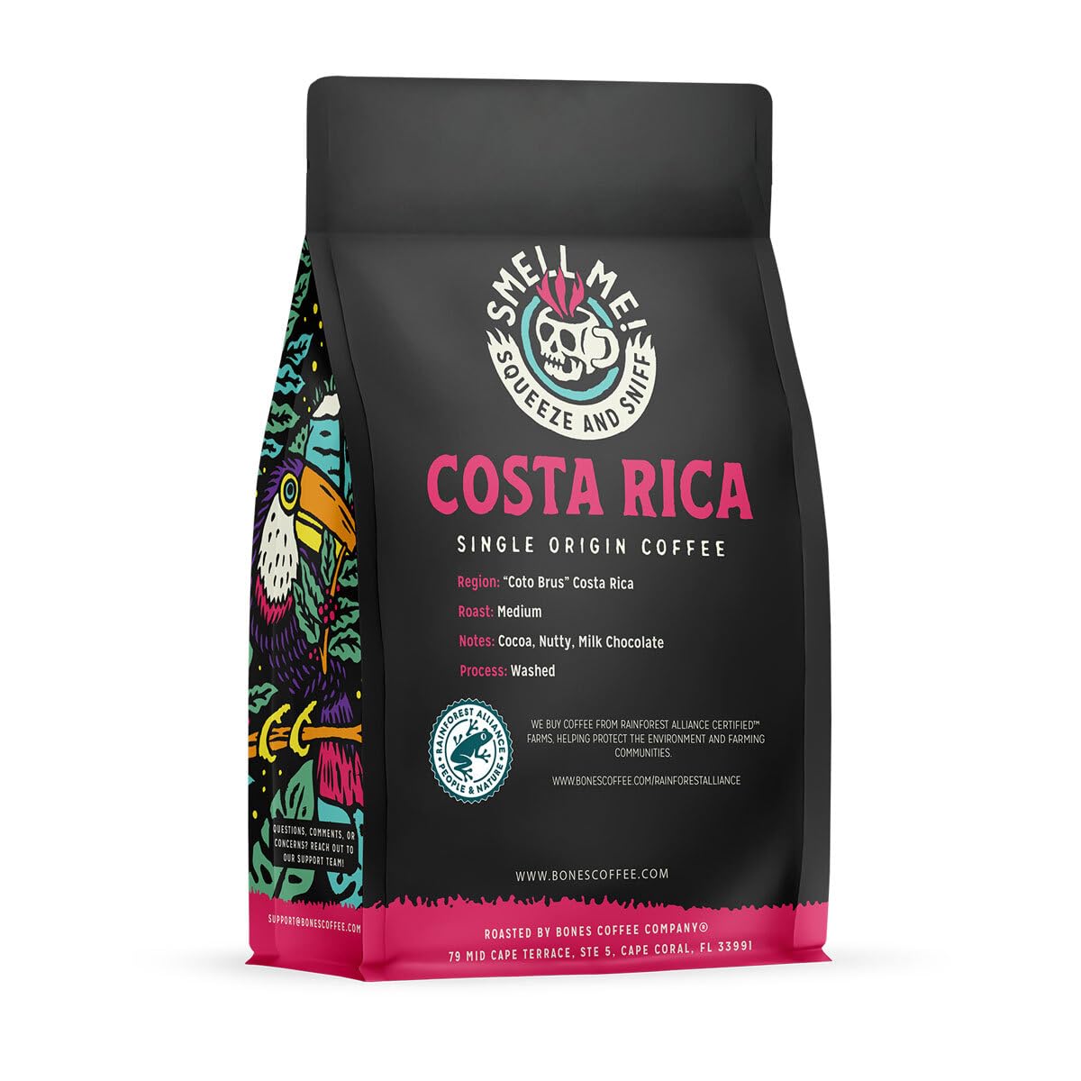 Bones Coffee Company Costa Rica Single-Origin, Cocoa, Nutty and Milk Chocolate Notes, Ground Coffee Beans, Low Acid Medium Roast Arabica Beans Flavored Coffee for Auto drip Coffee Maker, 12 oz Ground