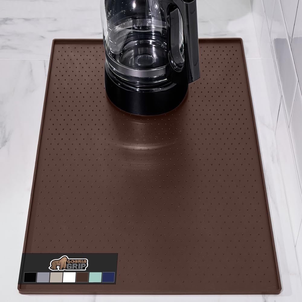 GORILLA GRIP Silicone Coffee Mat, Espresso Drink Bar Station Accessories, Waterproof Heat-Resistant Dish Drying Mats, Stay in Place on Kitchen Counter, Home Kitchen Decor Essentials, 11.5x18.5, Brown