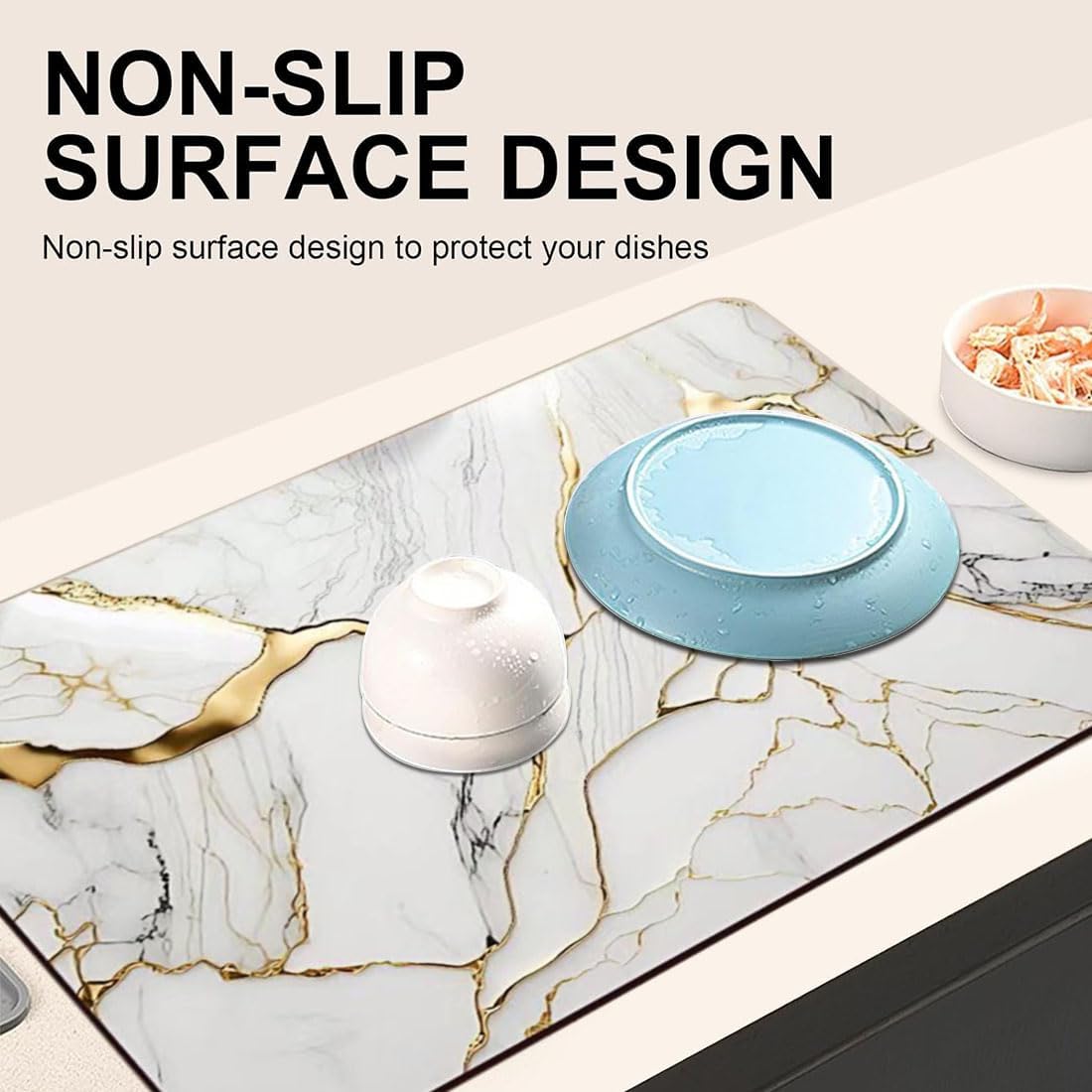 Coffee Mat or Dish Drying Mat Super Absorbent Drying Marble pattern Mat, Fit Under Coffee Maker Espresso Machine Absorbent Hide Stain Rubber Backed Dish Drying Mat for Kitchen Counter (12″x 20″white)