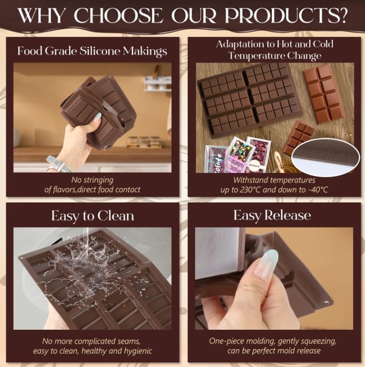 Set of Chocolate Bar Mold, Chocolate Molds Silicone, Food Grade Dubai Chocolate Bar Mold, Candy Molds for Praline Candy (B)