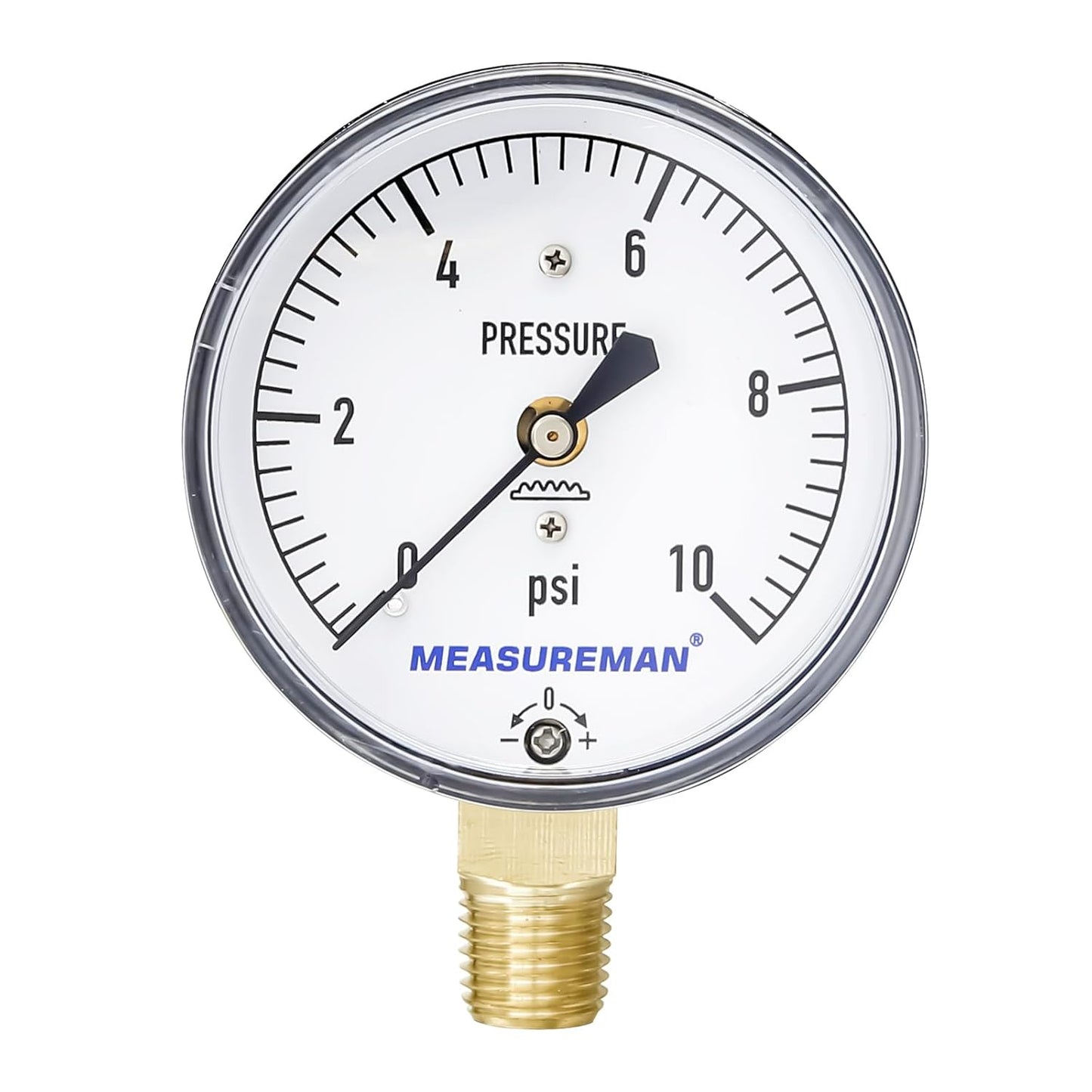 MEASUREMAN Diaphragm Type Capsule Low Pressure Gauge, 2-1/2" Dial, 1/4" NPT Lower Mount, Adjustable, 0-10Psi