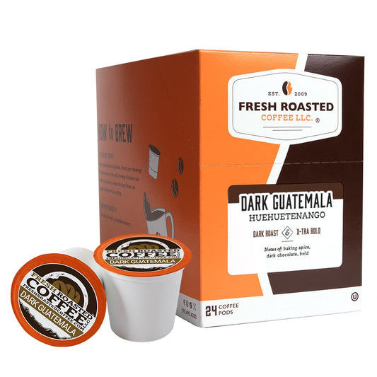 Fresh Roasted Coffee, Dark Guatemala Huehuetenango, Dark Roast, 24 Pods for K Cup Brewers