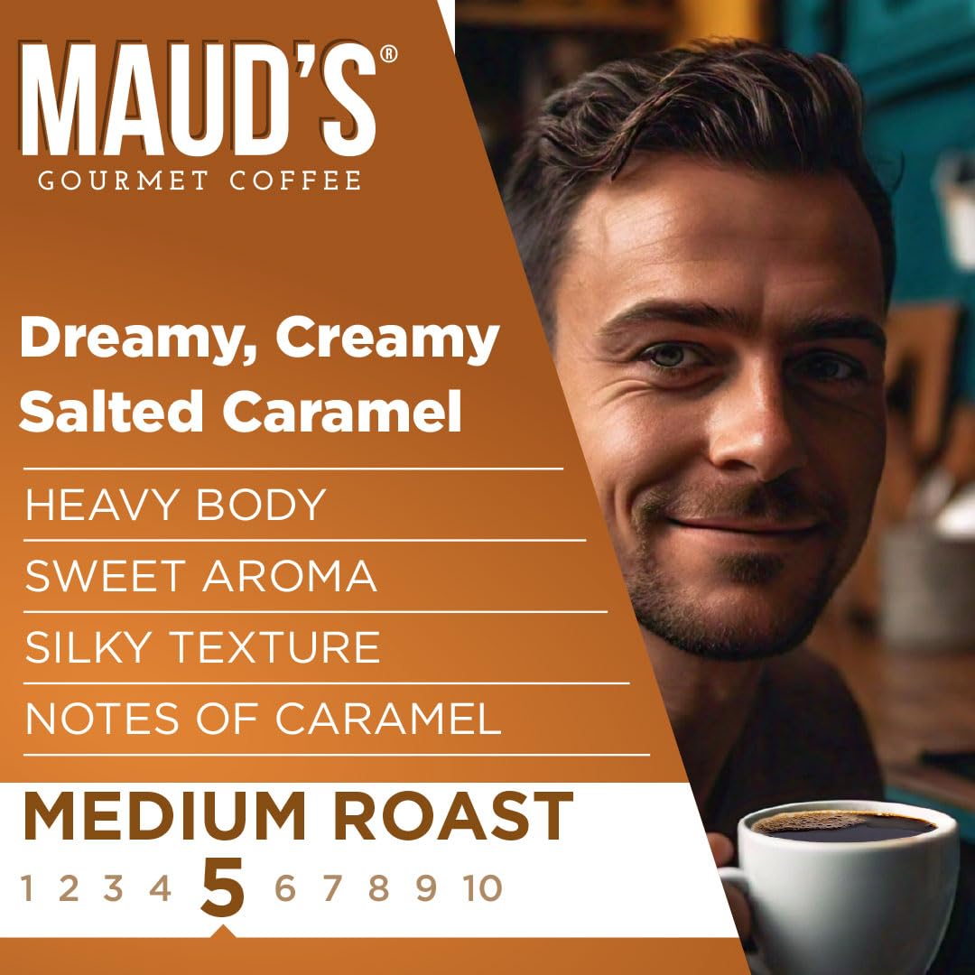 Maud's Salted Caramel Flavored Coffee Pods, 200 ct, Medium Roast Flavored Coffee in Recyclable Single Serve Pods – 100% Arabica Beans, Compatible with Keurig K Cups Maker