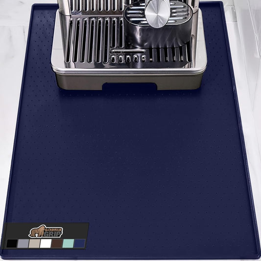 GORILLA GRIP Silicone Coffee Mat, 18x28, Espresso Drink Bar Station Accessories, Waterproof Heat-Resistant Dish Drying Mats, Stay in Place on Kitchen Counter, Home Kitchen Decor Essentials, Navy