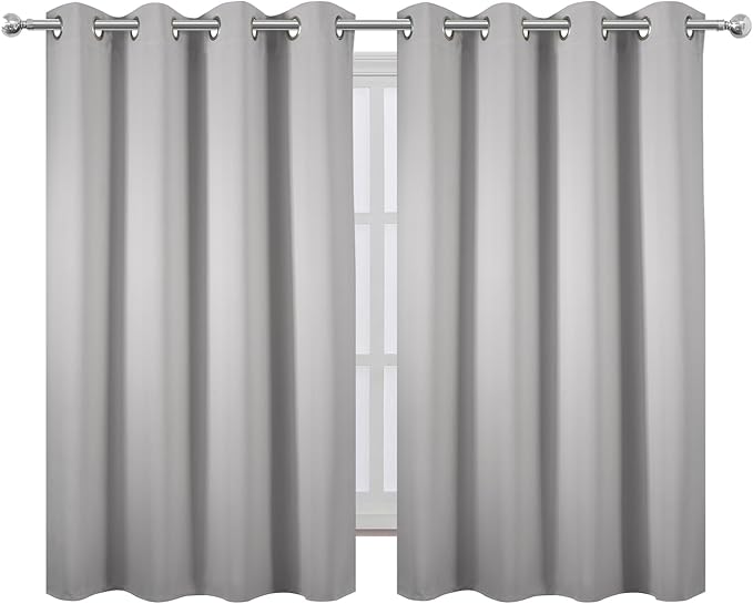 LEMOMO Blackout Curtains 66 x 54 Inch Long Light Grey Curtains Set of 2 Panels - Image 2