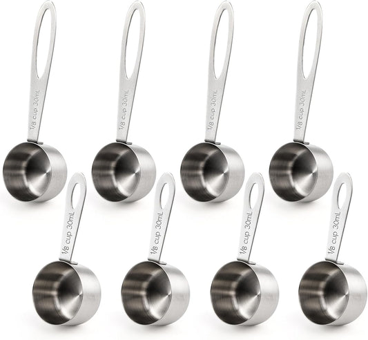 Hedume Set of 8 Coffee Scoop, Stainless Steel Coffee Measuring Scoops 1/8 Cup, Including 4 Pack Short Handled and 4 Pack Long Handle Coffee Scoops for Coffee, Tea, Sugar and Milk, 30 ml