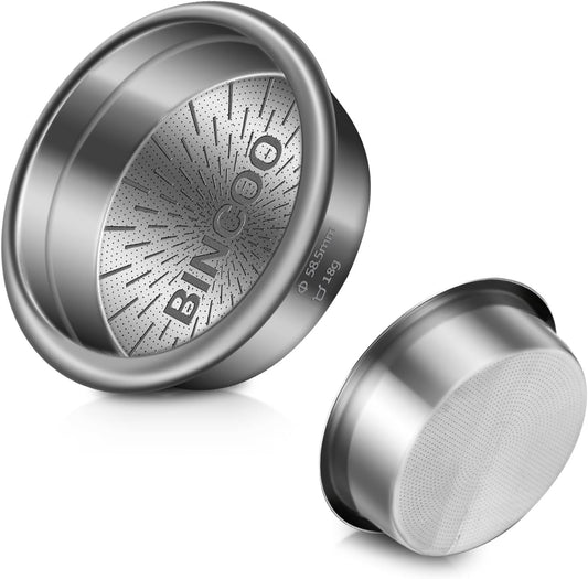 Bincoo Precision Espresso Filter Basket Compatible with 58mm Espresso Machine Portafilters,304 Stainless Steel Portafilter Basket for 16g/18g/20g,High-Precision Holes(18g- 58.5mm)