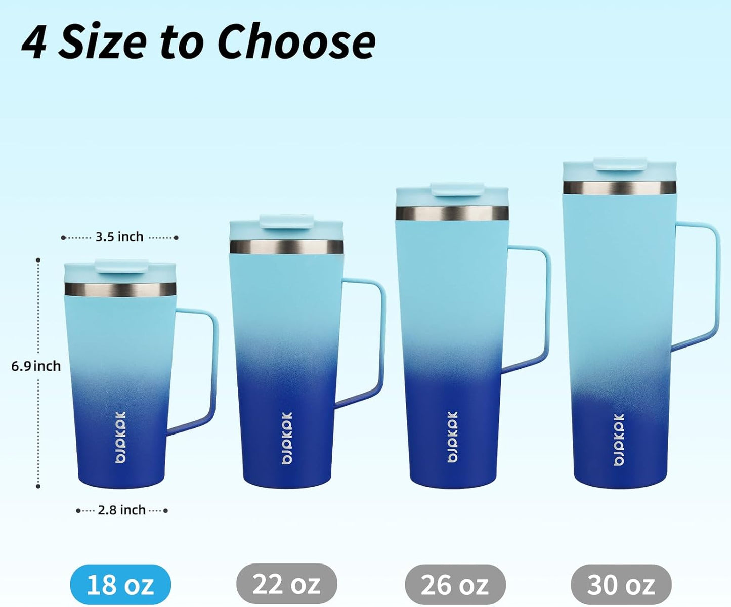 BJPKPK Insulated Tumbler with Handle, 18oz Insulated Tumblers with Lid and Straw, Stainless Steel Metal Water Bottles, Coffee Travel Mugs, Cups, Sky