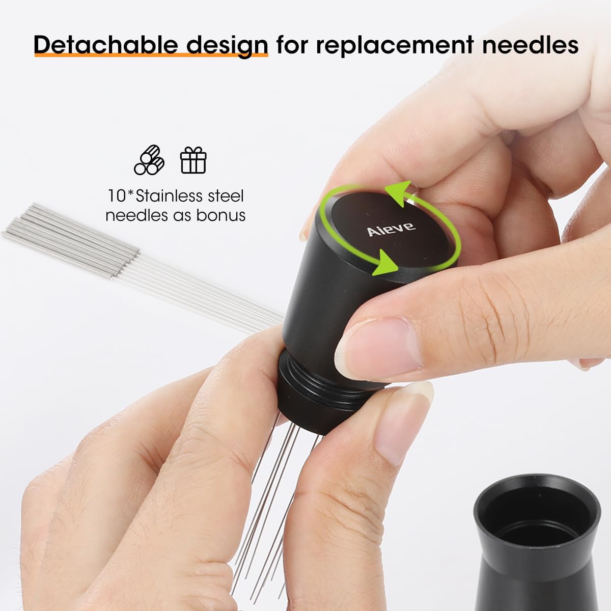 Aieve WDT Tool Espresso, Metal Distribution Tool with 10 x 0.4mm Stainless Steel Needles Espresso Stirrer, Coffee Distributor Aluminum Alloy Handle & Stand with 10 Extra Needle
