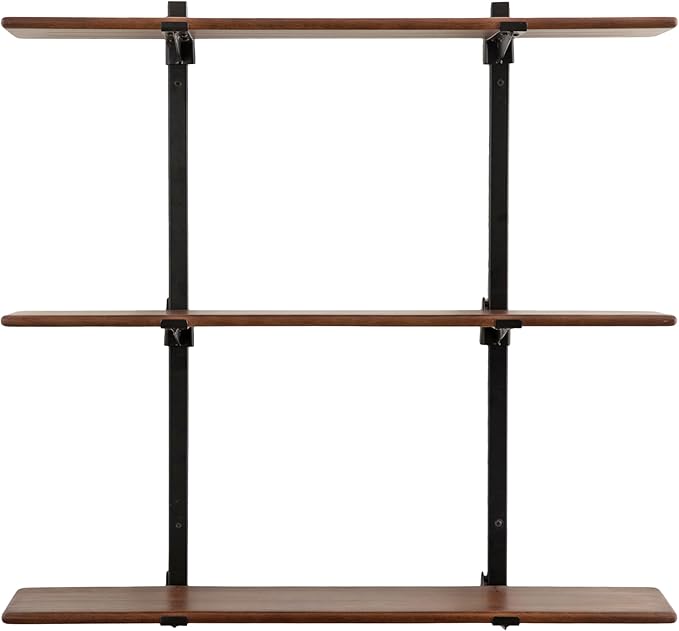 Kate and Laurel Atwood Three-Tiered Adjustable Mango Wood Wall Shelf, Walnut - Image 9