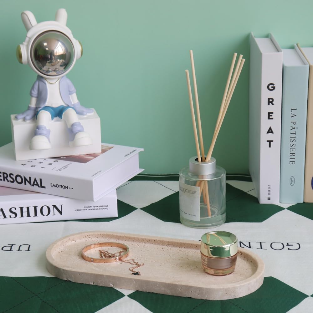 Natural Marble Tray, Oval Vanity Decorative Tray for Bathroom Counter, Countertop Stone Organizer, Catchall Tray for Kitchen, Perfume, Candles, Jewelry Dish Decorative Tray