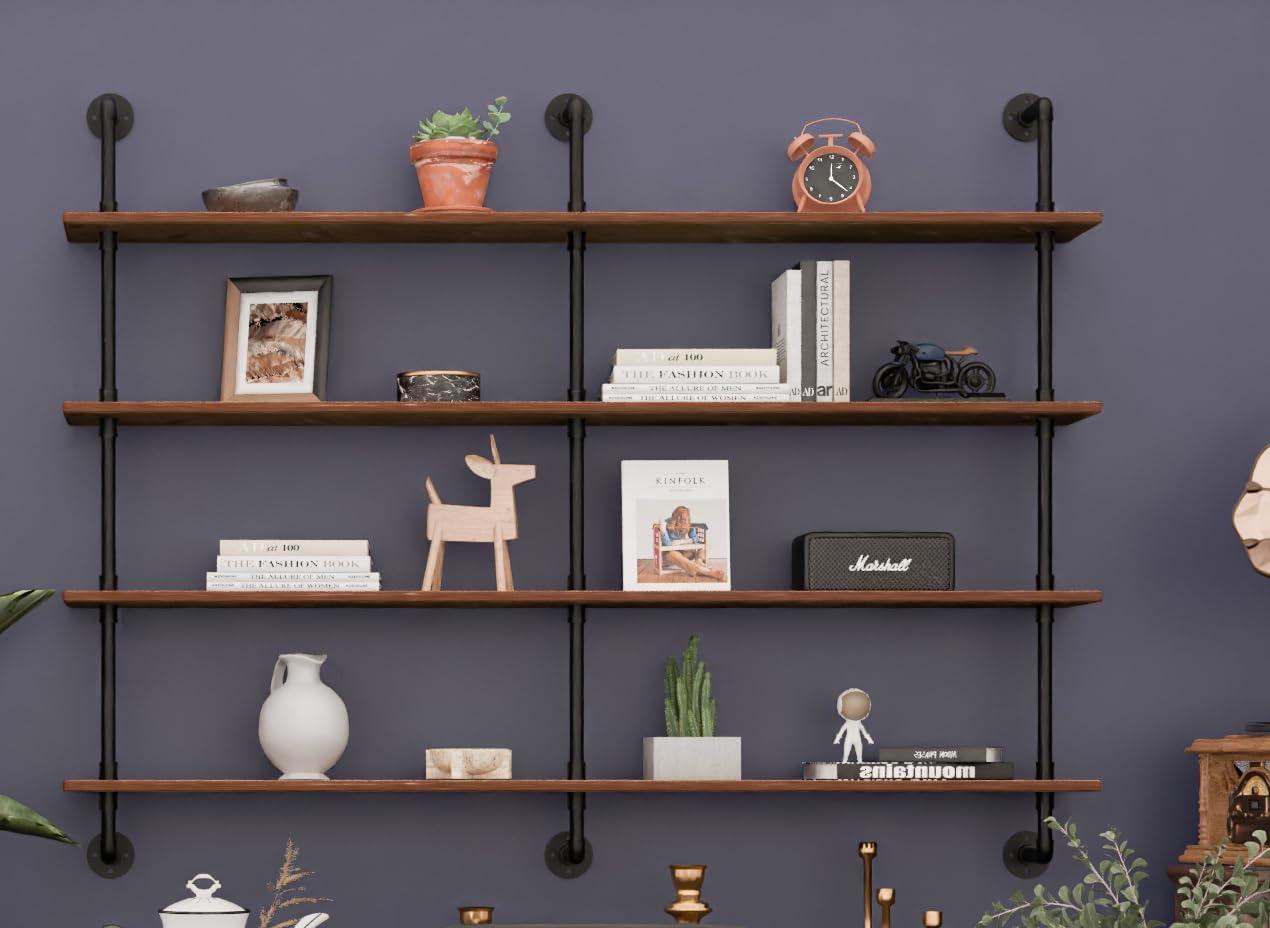 Floating Shelves for Wall Bookshelf Industrial Pipe Shelving Shelves 60 Inch Natural Wood Planks Rustic Wall Shelves Hanging Bookshelves Farmhouse Kitchen Shelving