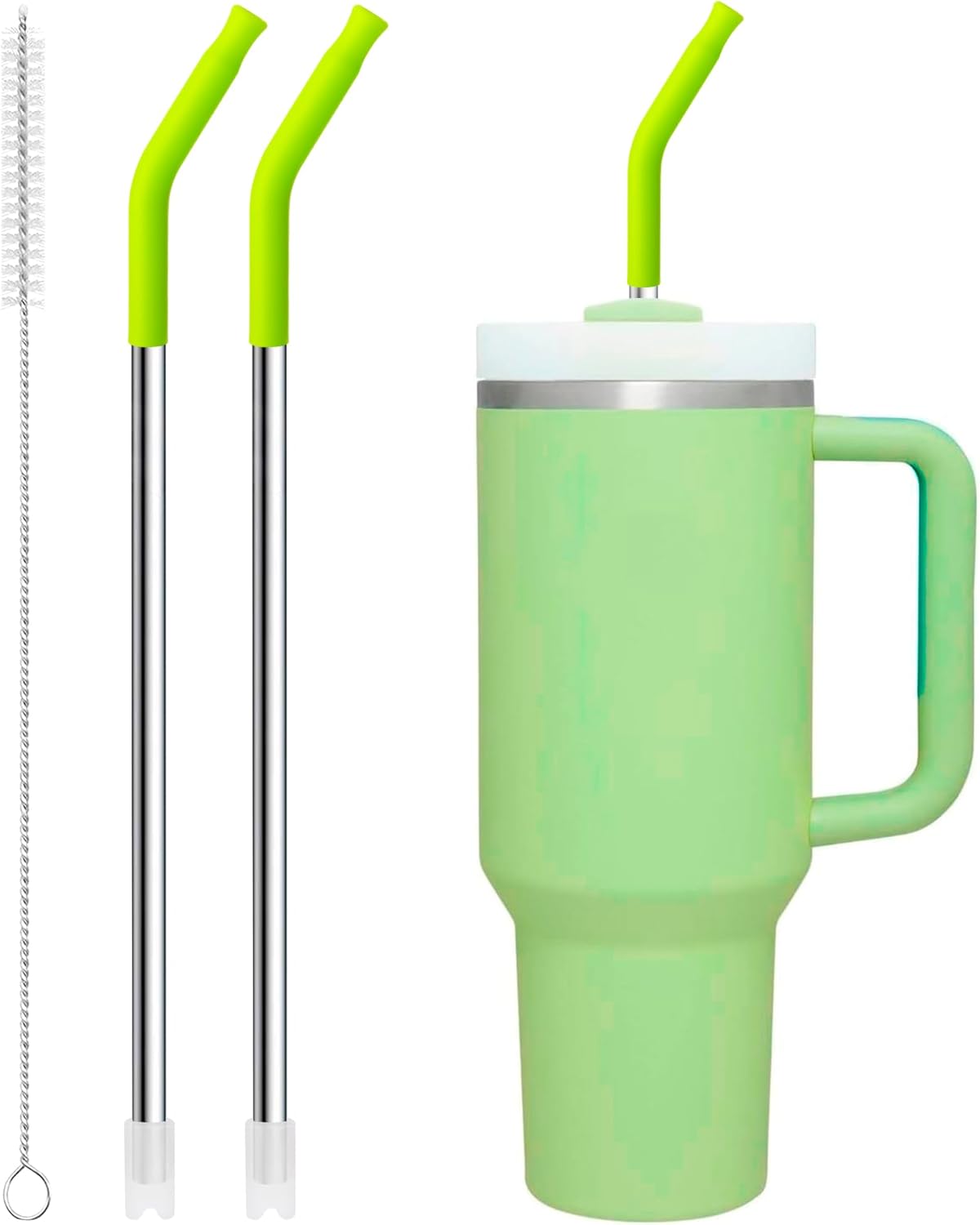 Snowfall Metal Straw for Stanley 40 OZ Cup, Long Reusable Stainless Steel Drinking Straws with Silicone Tip for Simple Modern 40 OZTumbler (Apple Green)