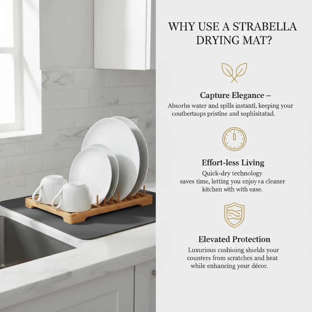 Dish Drying Mat Super Absorbent – 16" x 18" Coffee Mat for Countertops – Non-Slip Drying Mat for Kitchen Counter – Easy to Clean Water Absorbent Mat – Quick Dry Dish Mats (Dark Gray)