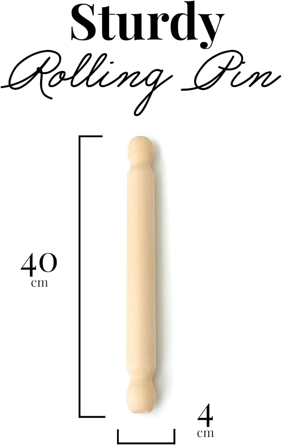 Tuuli Kitchen – French Wooden Rolling Pin, Baking Roller for Rolling Out Pizza, Pasta, Puff and Other Doughs, 40 x 4 cm