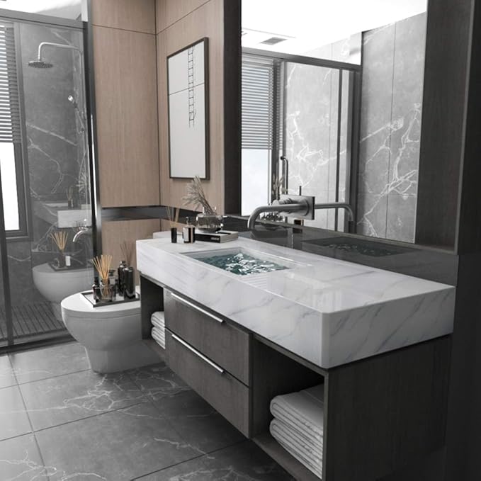 Large White Marble Granite Wallpaper Peel Stick Thicken 48x197inch Waterproof - Image 4