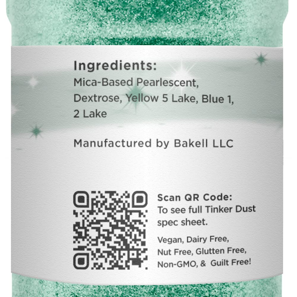 Bakell Emerald Green Tinker Dust - (45g 1x Shaker Jar) | Add a Radiant Touch to Desserts and Beverages with Edible Glitter!