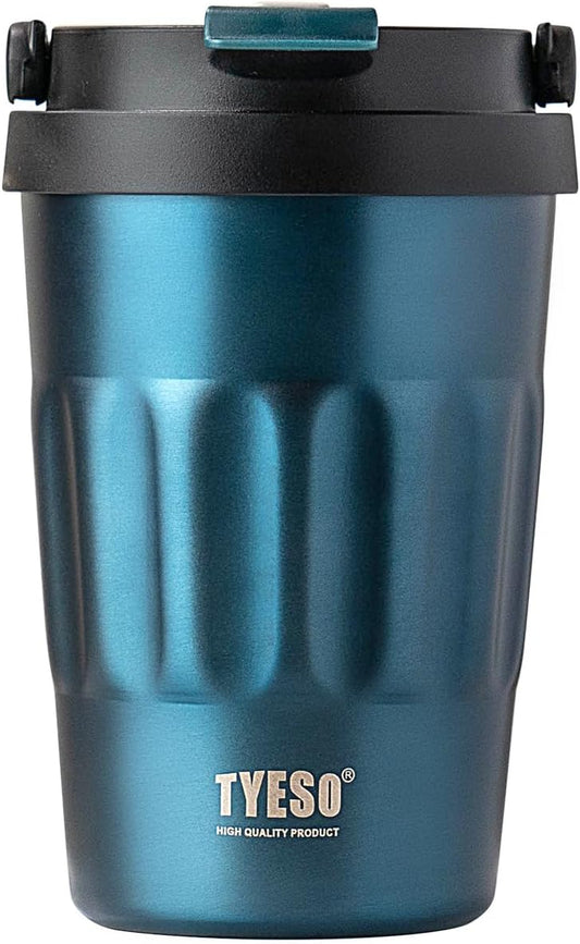 TYESO Stainless Steel Portable Tumbler with Flip Lid,Travel Mug with Concealed Carry Handle, Leakproof Insulated Coffee Cup (BLUE, 13 OZ)