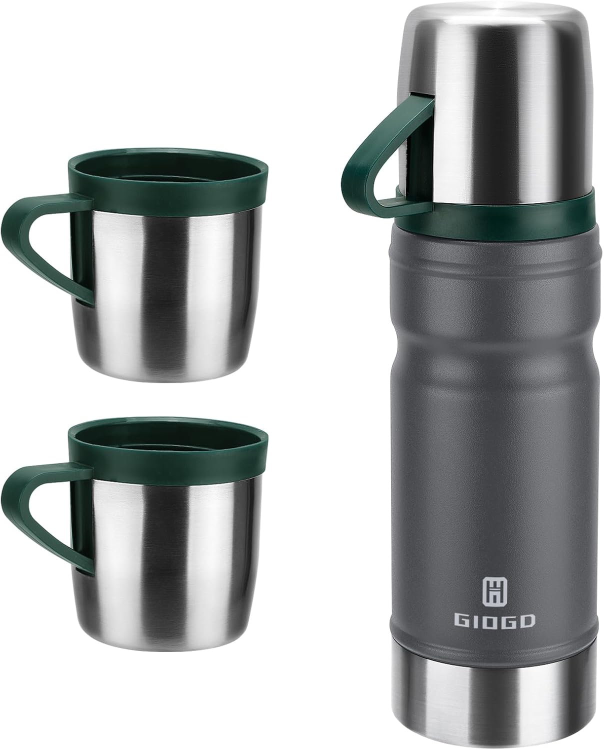 Vacuum Insulated Water Bottle Thermo Water Flask with Cup 680ml/23oz Stainless Steel Thermal Water Bottles Thermo for Hot and Cold Drinks Coffee Water(Dark Grey,Set)