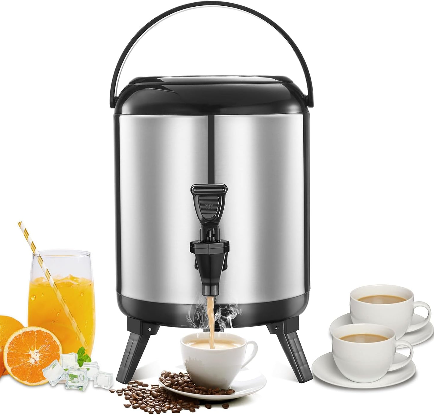 Insulated Beverage Dispenser, Thermal Hot Beverage Dispenser, Stainless Steel Hot Beverage Dispense, Hot Coffee Dispenser with Spigot for Coffee Hot tea,Cold Milk,Water,Juice 6L (Non-electric)