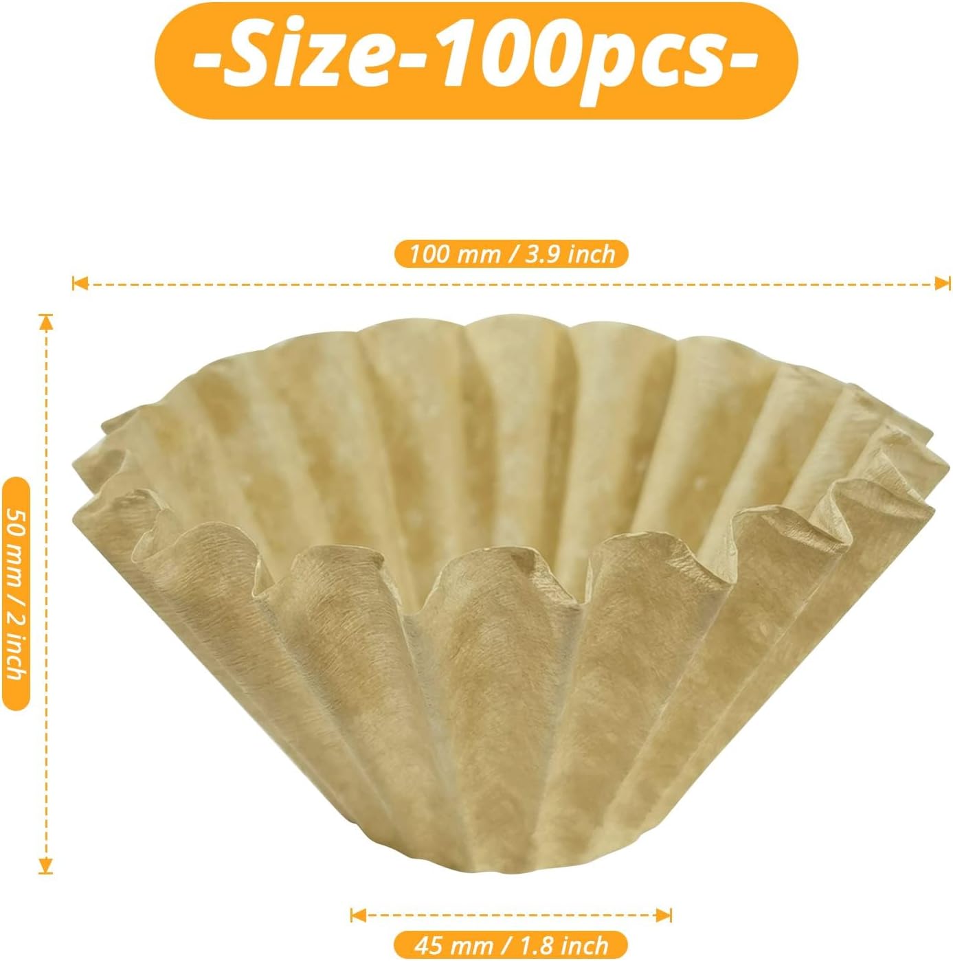 100 Pack 1-4 Cup Coffee Filters, Disposable Basket Coffee Filter for A Good Brew - Efficient and Convenient Small Coffee Filters 1 Cup - Eco-friendly and Biodegradable (Natural-1, 155/45)