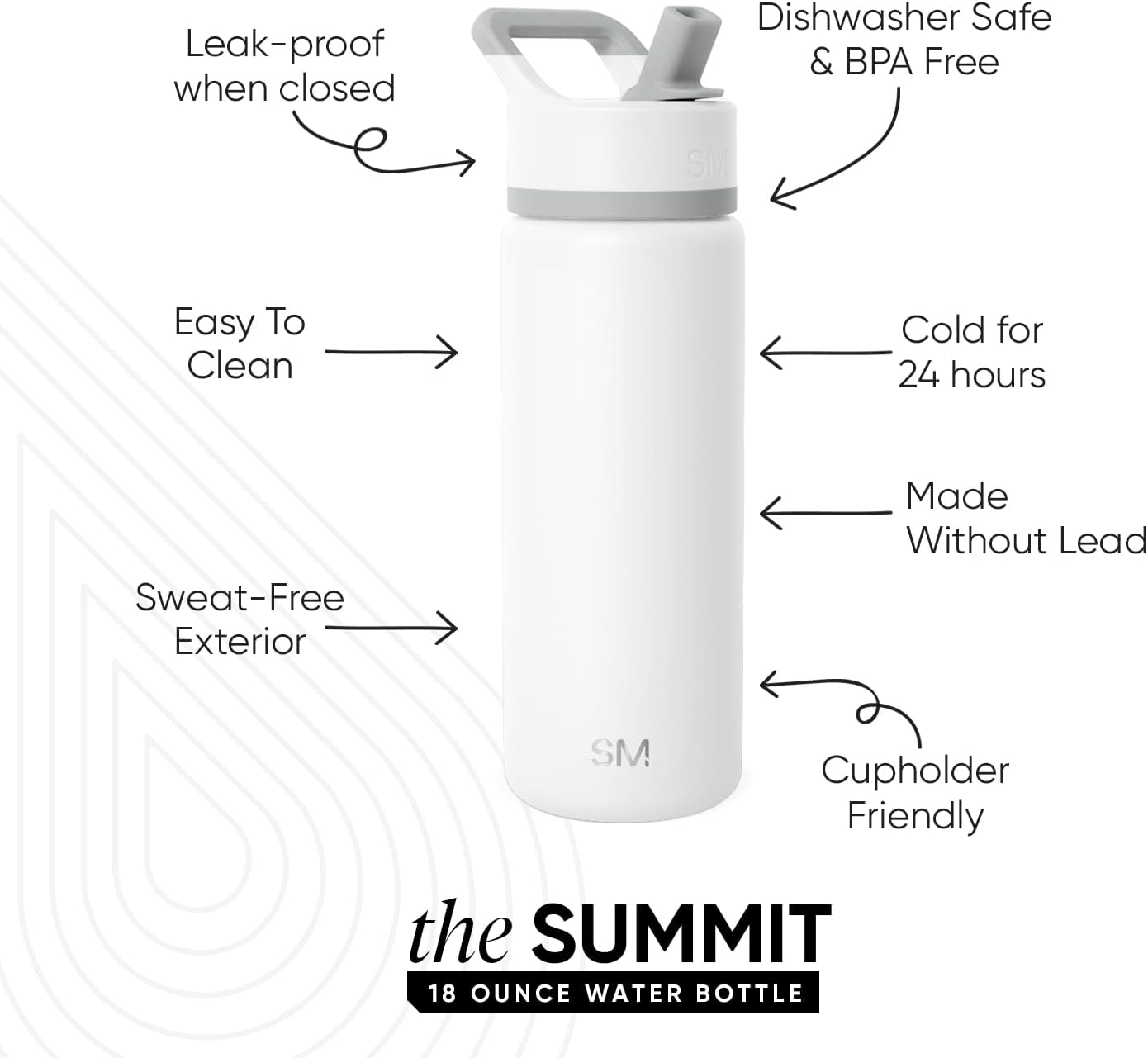 Simple Modern Kids Water Bottle with Straw Lid Vacuum Insulated Stainless Steel Metal Thermos Bottles | Reusable Leak Proof BPA-Free Flask for School | Summit Collection | 18oz, Winter White Mix