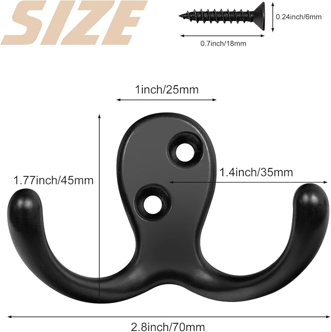 Homanu 10 Pack Coat Hooks, Heavy Duty Double Prong Coat Hooks Wall Mounted - Image 5