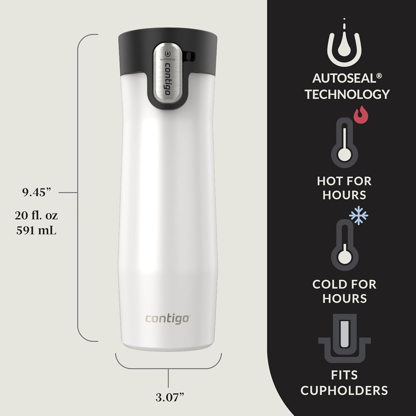 Contigo AUTOSEAL West Loop Vacuum-Insulated Stainless Steel Travel Mug with Easy-Clean Lid 20 oz 2-Pack Salted Frosted Pearl; Glacier Frosted Pearl