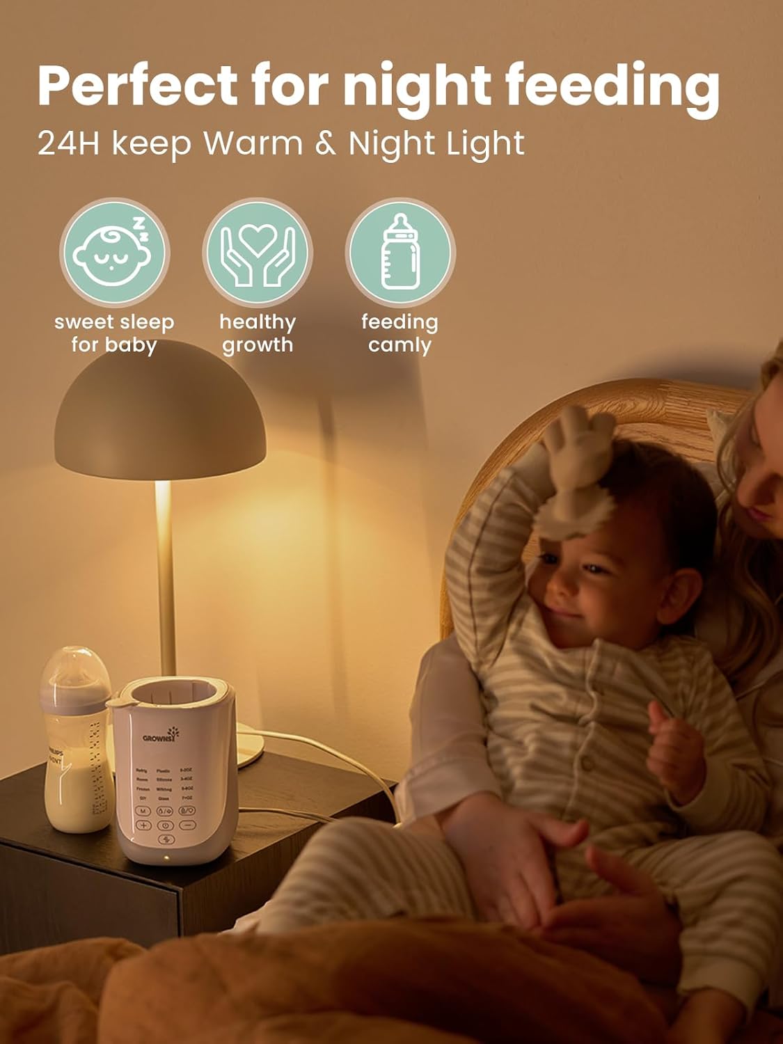 GROWNSY Nutri Bottle Warmer with Innovative Auto-Lift Feature, 10-in-1 Fast Baby Bottle Warmer with Night Light, Retain Nutrients Milk Warmer for Breastmilk&Formula