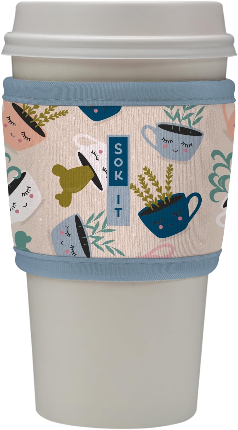 Sok It HotSok Coffee & Tea Reusable Insulated Neoprene Cup Sleeve (Botanical Teacups)