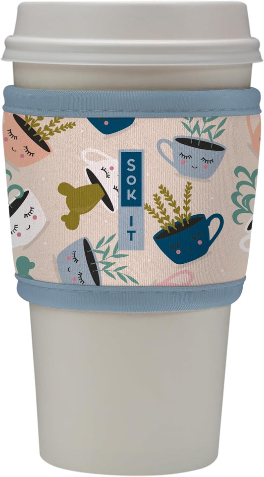Sok It HotSok Coffee & Tea Reusable Insulated Neoprene Cup Sleeve (Botanical Teacups)