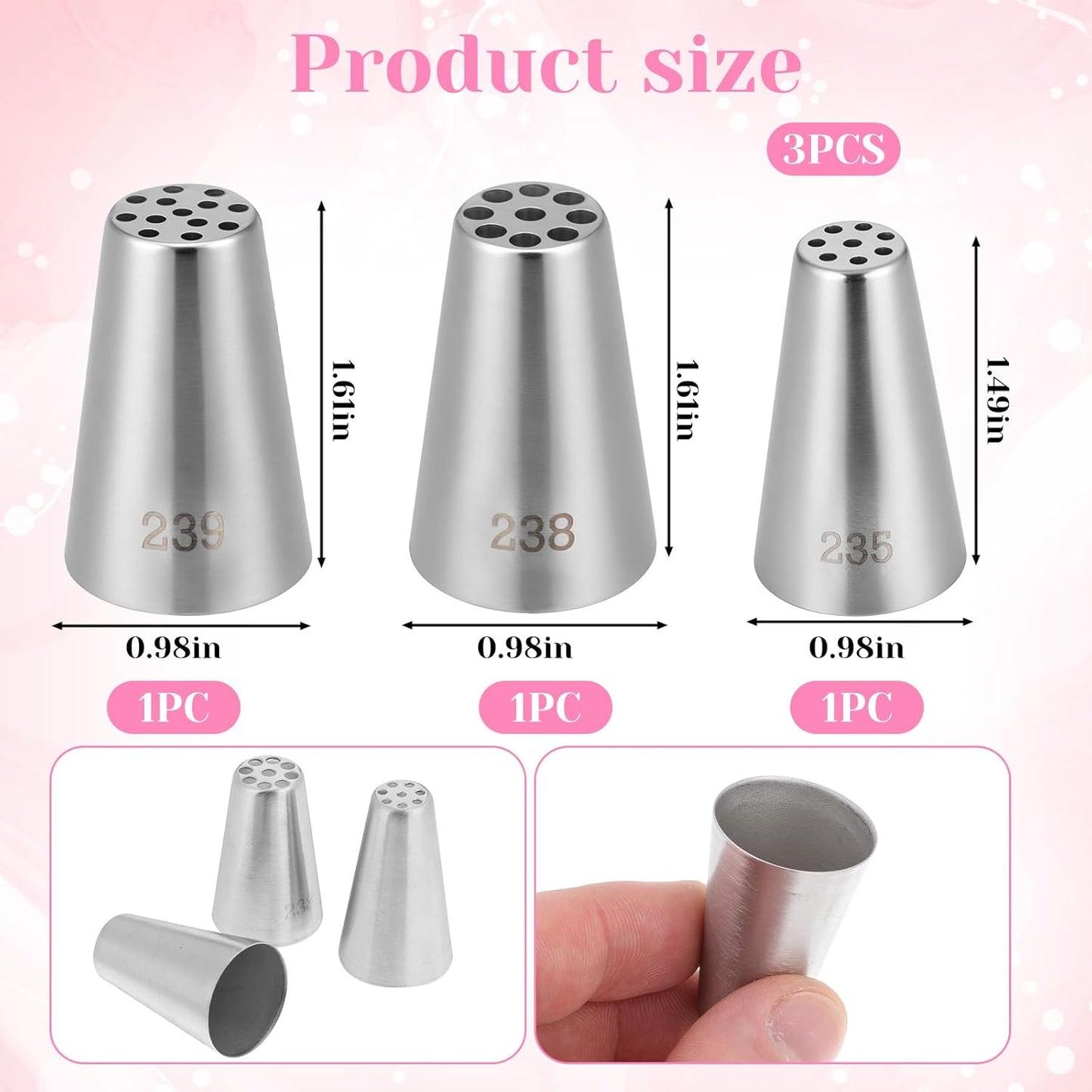 3 Pcs Grass Piping Tips, Stainless Steel DIY Piping Icing Nozzle Tool for Cake Decorating Frosting Grass, Hair, Fur on Cupcakes, Cookies, Desserts