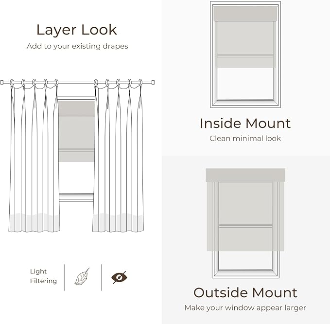 TWOPAGES Woven Bamboo Cordless Roman Shades, Custom No Drill or Motorized Blinds - Image 7