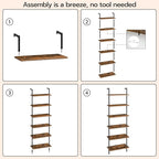 HOOBRO DIY Ladder Shelf, 6-Tier Wall Mounted Bookshelf, Office Vertical Bookcase - Image 9