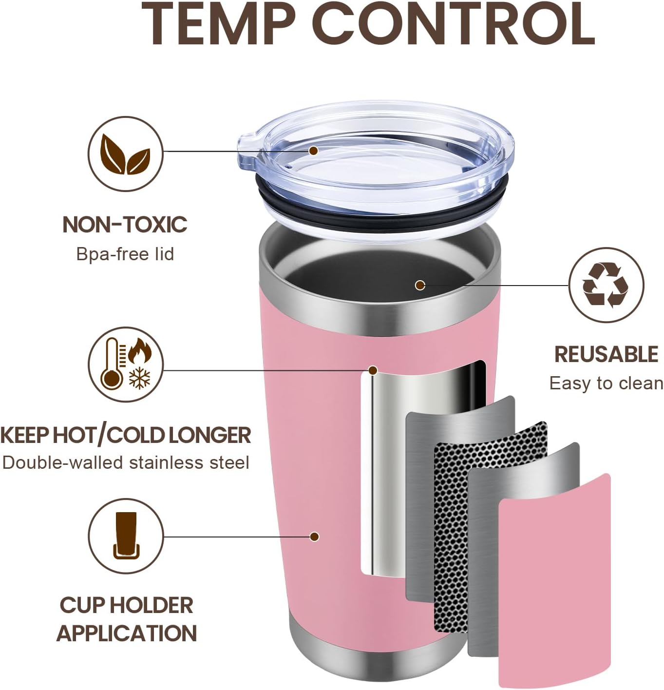 MEWAY 20oz Tumbler 12 Pack Double Wall Vacuum Insulated Travel Mug Bulk, Stainless Steel Tumblers with Lid and Straw, Durable Powder Coated Coffee Cups for Cold & Hot Drinks (Pink, 12)