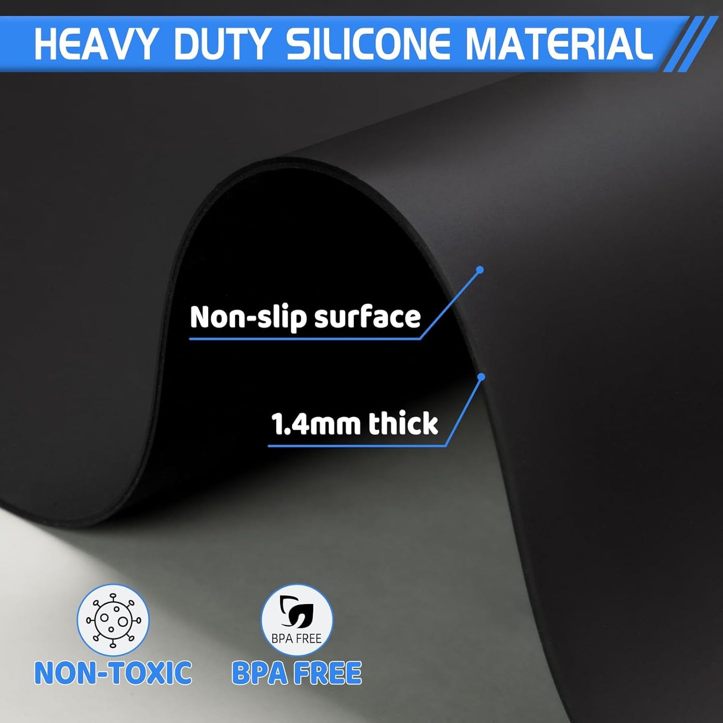 Warome Silicone Mat,36"x 23.6" Heat Resistant Mats for Countertop Protector,Nonstick Silicone Craft Mat/Placemats,Washable Silicone Mats for Kitchen Counter,No Creases Counter Mat-Black