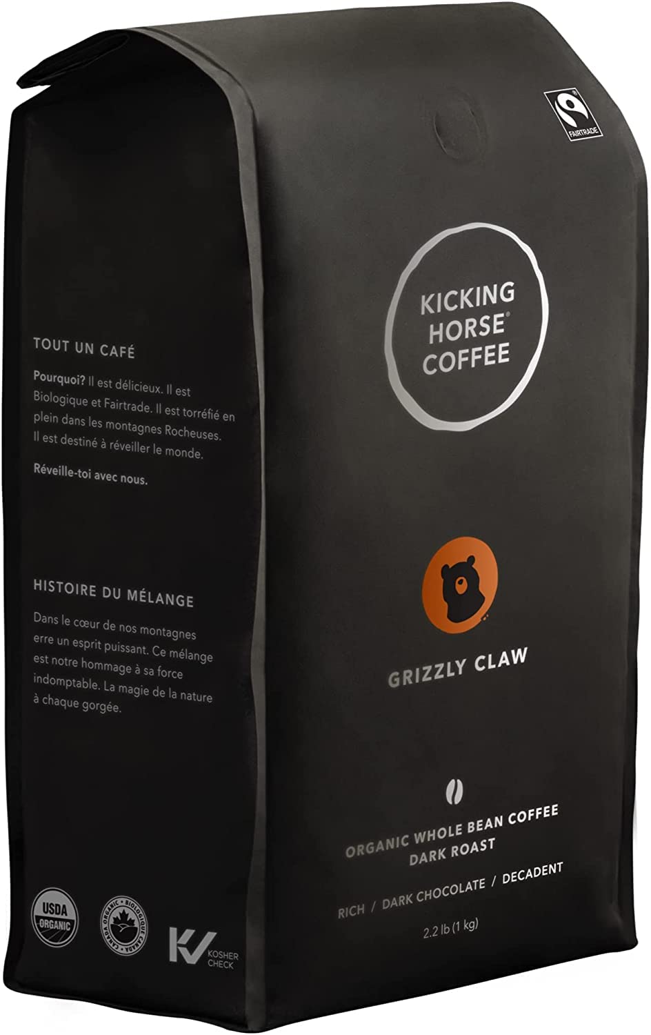 Kicking Horse Coffee Grizzly Claw, Dark Roast, Whole Bean, 1 Kg (Pack of 6) - Certified Organic, Fairtrade, Kosher