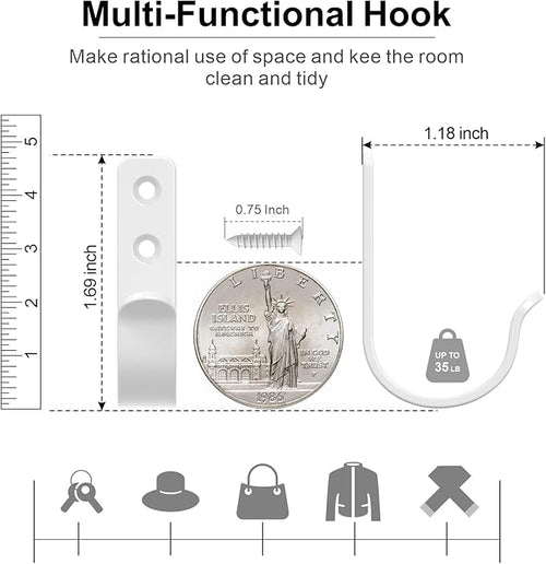 15-Pack White Metal Wall Hooks, Heavy Duty Screw-in Coat Hooks Wall Mounted - Image 2