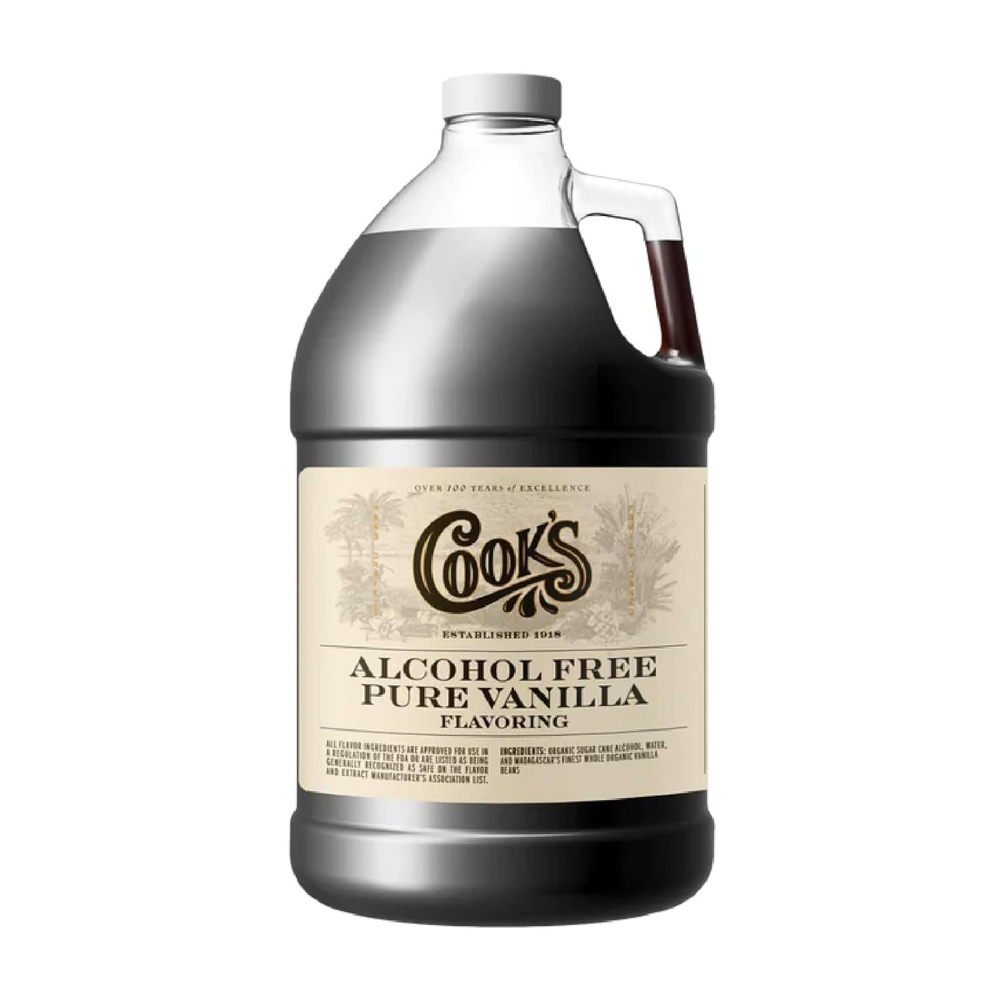 Cook's, Cookbook Alcohol Free Pure Vanilla Flavor Extract, Full Vanilla Fragrance With No Alcohol Afternotes, 128 Ounces (1 Gallon)