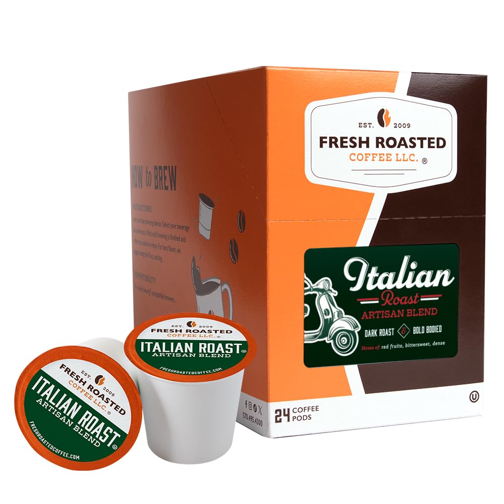 Fresh Roasted Coffee, Italian Roast, Dark, 24 Pods for K Cup Brewers