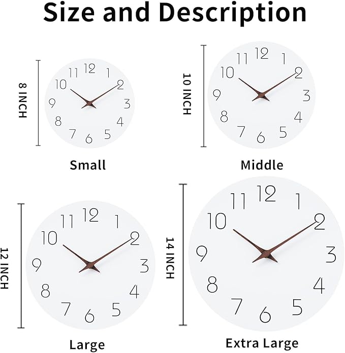 Mosewa Wall Clock 10 Inch Silent Non Ticking Battery Operated White Modern - Image 2