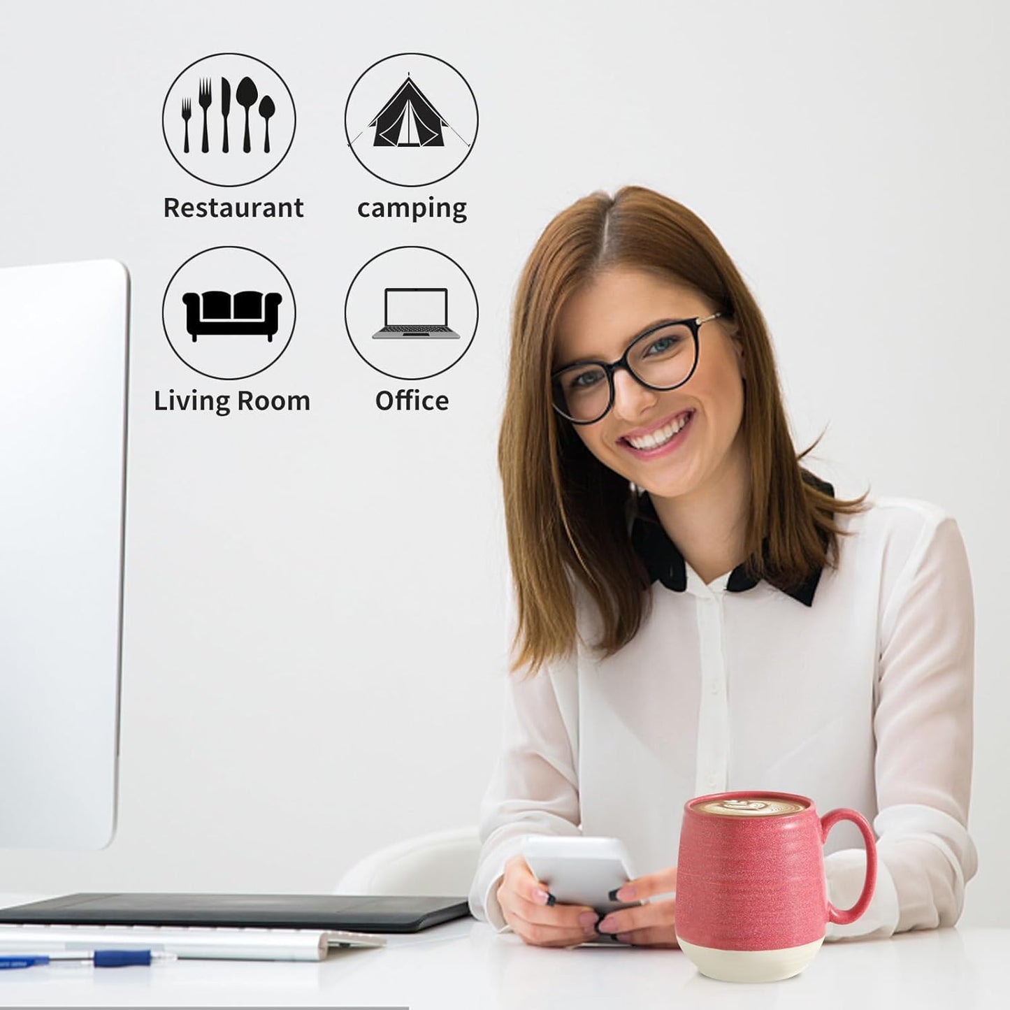 Hasense Coffee Mug, 20 oz Ceramic Coffee Cup for Hot and Cold Drink, Large Latte Mug with Comfortable Handle for Tea Coffee Cocoa, Mother's Day Gifts, 1 PCS(Pink Red)