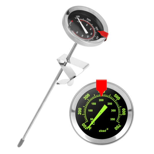 Glow-in-The-Dark Candy Thermometer Waterproof - 9" Deep Fry & Candy Thermometer with Pot Clip – High-Heat, Waterproof for Oil, BBQ, Candle Making，Black