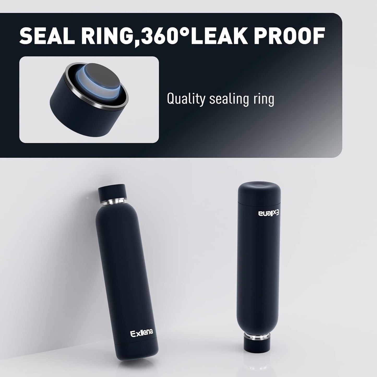 Slim Insulated Water Bottles for Travel 25oz with Clip, Double Wall Vacuum Stainless Steel Water Bottle Keeps Drinks Cold 24 Hrs/Hot 12 Hrs, 100% Leakproof, BPA Free(Black)