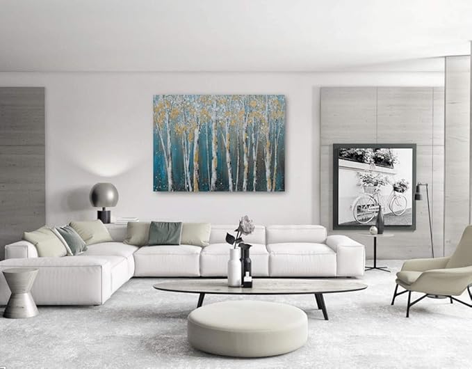 Yihui Arts Canvas Wall Art White Grey Birch Trees Branches Painting Gold Foil - Image 6