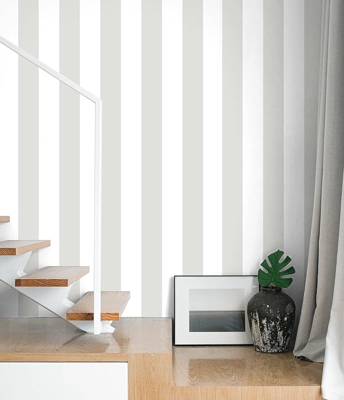 Guvana 17.7"×394" Grey and White Peel and Stick Wallpaper Striped Contact Paper by Guvana