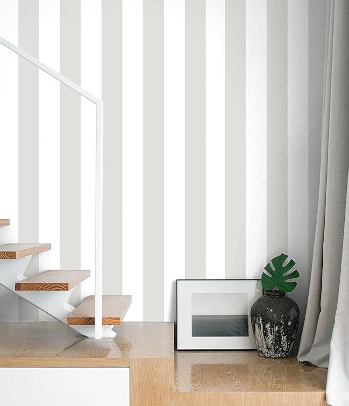 Guvana 17.7"x472" Grey and White Peel and Stick Wallpaper Striped Contact Paper by Guvana