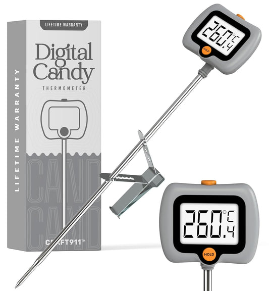 Digital Candy Thermometer with Pot Clip, 10" Long Stainless Steel Probe, Instant Read Kitchen Thermometer for Cooking, Baking, and Candy Making (Gray)