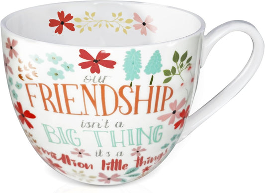 Friendship Coffee Mug, Premium 20 oz Bone China Coffee Tea Hug Mug, Perfect Birthday, Holiday, and Christmas Gift for Women and Female Friends, Designed in England by Harvest Green Studio