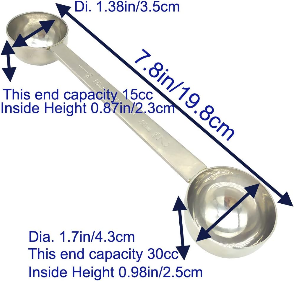 CoaGu Stainless Steel Coffee Scoop: Dual-Measure 1 Tbsp & 2 Tbsp Long Handle Tablespoon for Precise Scooping from Large Coffee Bags or Baking Ingredients